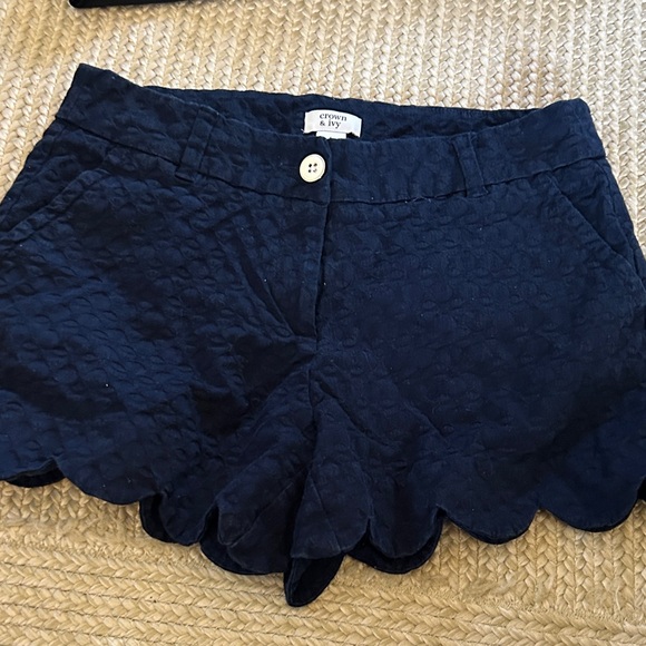 crown & ivy Pants - Crown & Ivy Dark Blue Scalloped High Waist Shorts